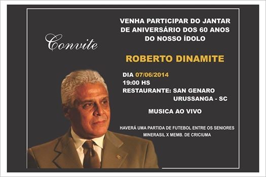 Ídolo do Vasco, Roberto Dinamite estará em Urussanga 