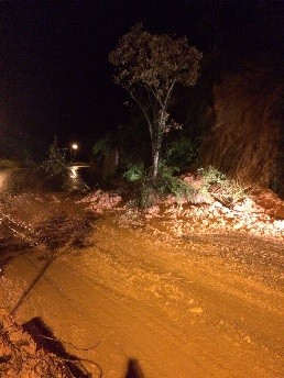 Chuva provoca deslizamento de terra e árvore sobre a pista