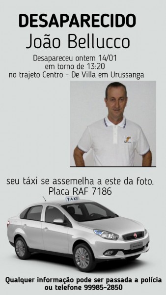 Taxista de Urussanga está desaparecido 