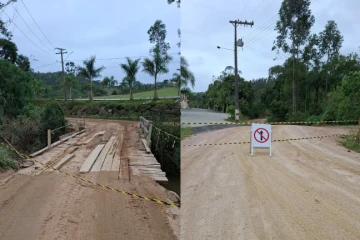 Urussanga: ponte é interdidata por danos estruturais após fortes chuvas; confira desvio