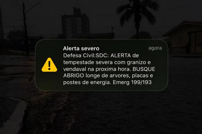 Moradores recebem alerta nos celulares e Defesa Civil projeta risco alto de granizo em Criciúma