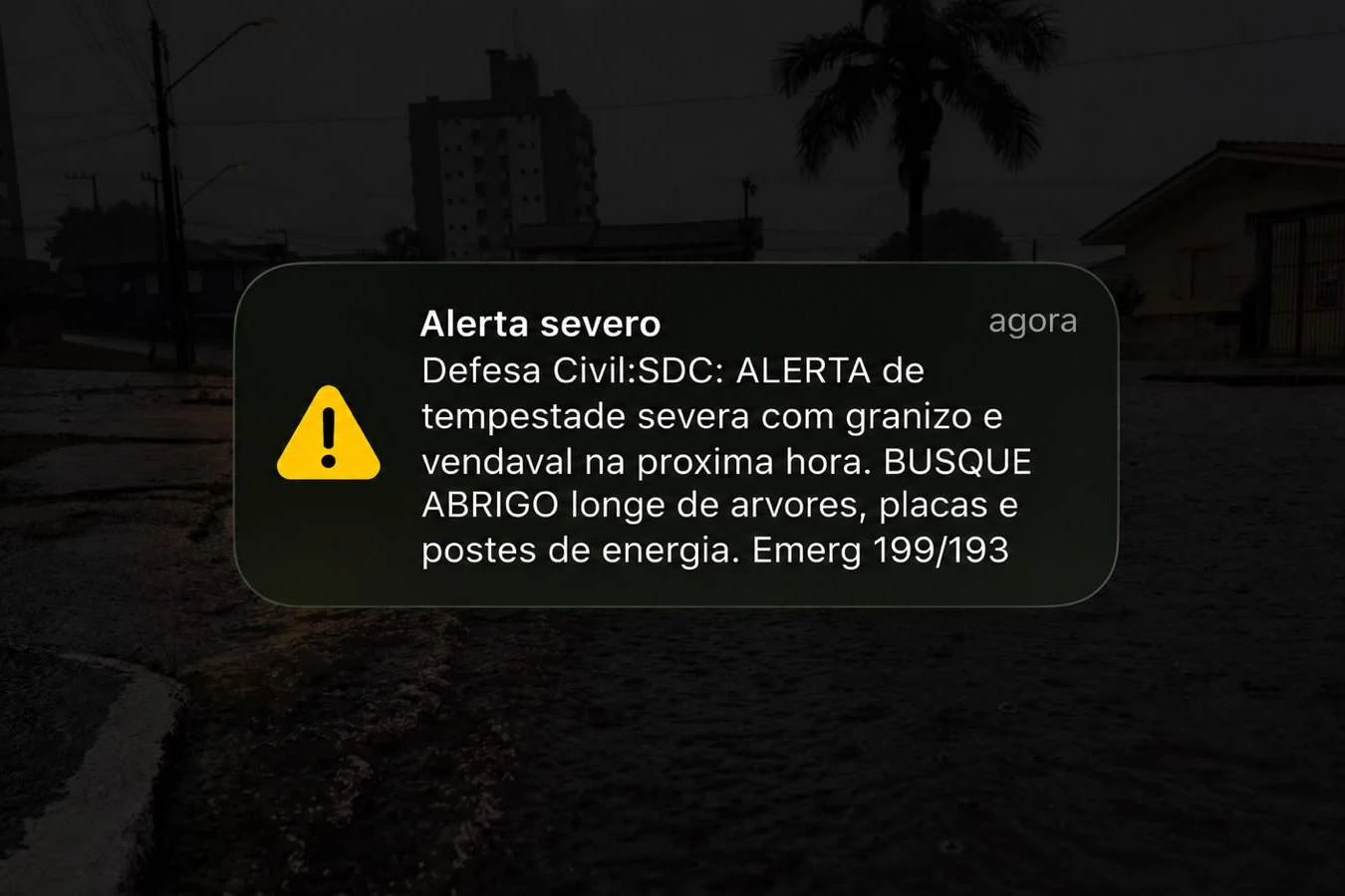 Moradores recebem alerta nos celulares e Defesa Civil projeta risco alto de granizo em Criciúma