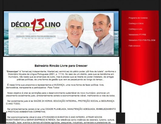 Site de campanha de Décio e Lino já está no ar